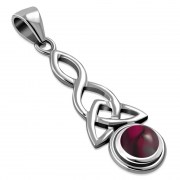 Long Garnet Celtic Trinity Knot Silver Pendant, p484